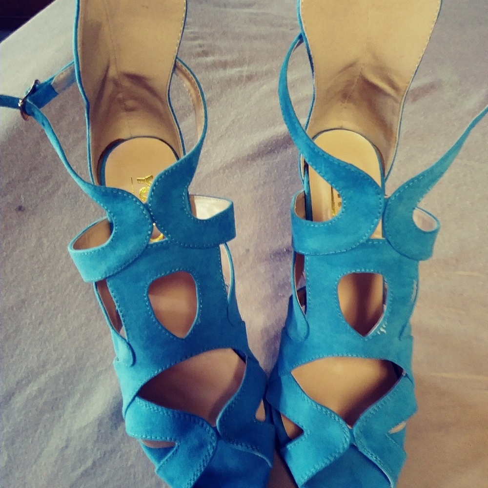 Blue ankle-strap heeled sandals